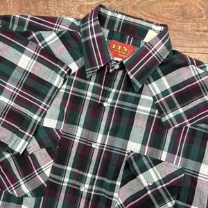 Ely Plains Vintage Men's Large Red Green Plaid S/S Pearl Snap Rodeo‎ Western